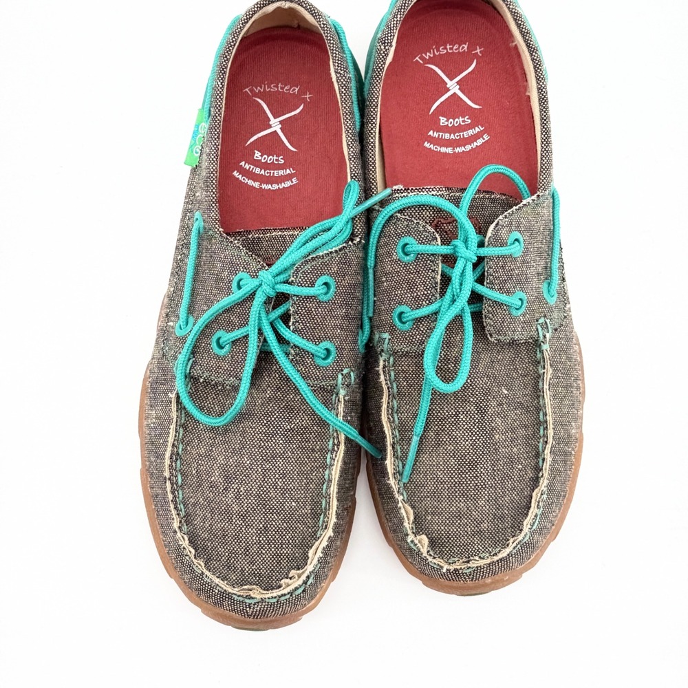 Twisted X EcoTWX Driving Moc WDM0085 Gray Teal Canvas Boat Shoes Womens 7M - Picture 3 of 11
